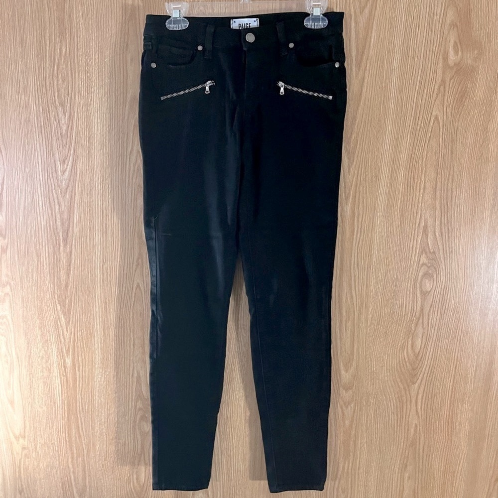 Paige Indigo Zip Dark Black Skinny Jeans